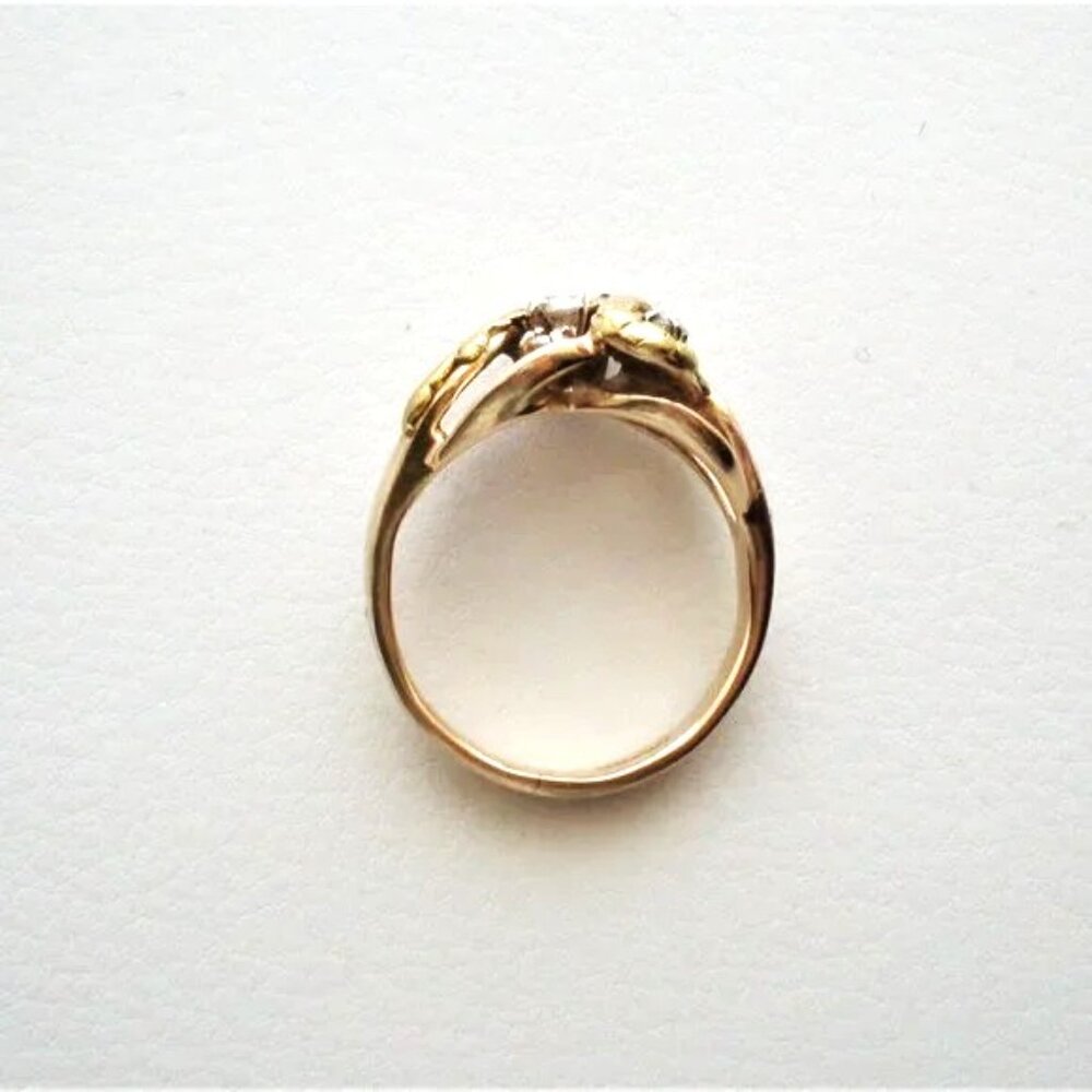 Designer Solid 14K Yellow Gold Real 22K Gold Nugget Diamond Cluster Ring - Picture 6 of 12
